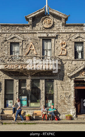 September 15, 2018 - Skagway, Alaska: Facade of historic Arctic Brotherhood Hall, build approx. 1899 and adorned with over 8,800 pieces of driftwood. Stock Photo