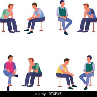 Group of sitting people talking with friend flat icons set isolated vector illustration Stock Vector