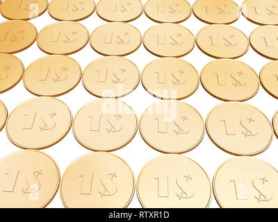 gold 1$ coin carpet on white background Stock Photo