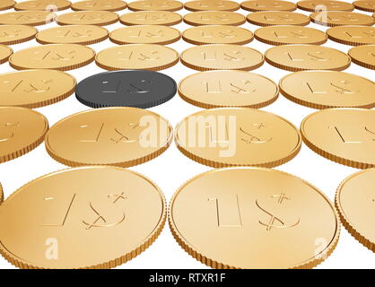 gold 1$ coin carpet on white background Stock Photo