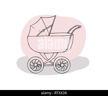 Baby carriage. Pram for newborn. Vector illustration. Stock Vector
