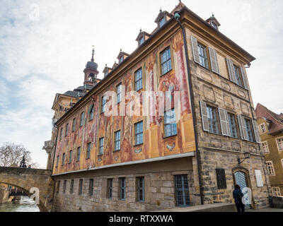 Bamberg, Bavaria, Germany - February 28 2009: The baroque facade of the Old Town Hall of Bamberg in Bavaria, Germany. The Old Townhall is called Altes Stock Photo