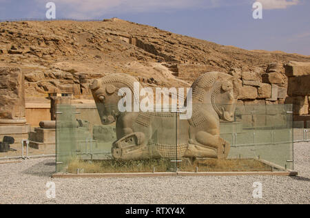 The ancient ruins of the Persepolis complex, famous ceremonial capital of Ancient Persia, Iran. Stock Photo