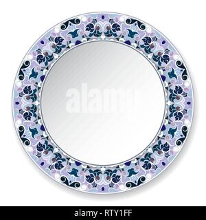 Blue decorative plate with pattern in Oriental style. A circular ornament for your design. Vector illustration. Stock Vector