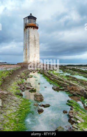 Southerness lighthouse on the Solway Firth on the coast of Galloway in Scotland Stock Photo