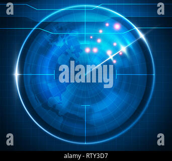 Blue radar monitoring screen illustration Stock Photo