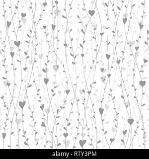 Cute seamless pattern with hearts branches for retro wallpapers, textile prints, bedding, or cards. Vector illustration Stock Vector