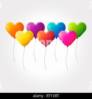 Set of colorful heart balloons on white background, vector illustration Stock Vector