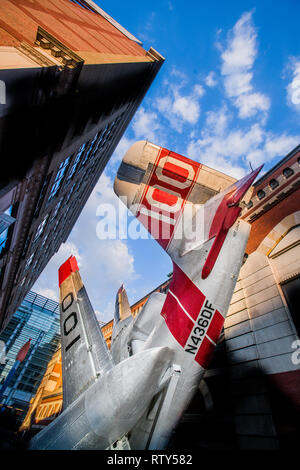 art display at Philadelphia Acacdemy of fine Art in center city Philadelphia, vintage military planes as a sculpture by Grumman Greenhouse artist Stock Photo