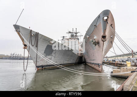 decommissioned ships at The Navy Yard, formerly the Philadelphia Naval Shipyard Stock Photo