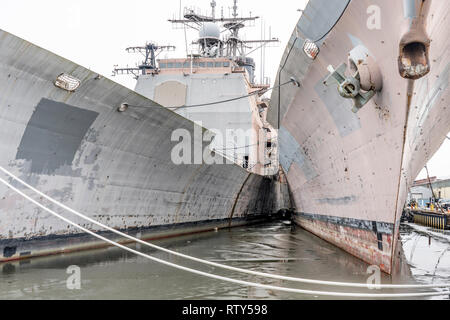 decommissioned ships at The Navy Yard, formerly the Philadelphia Naval Shipyard Stock Photo