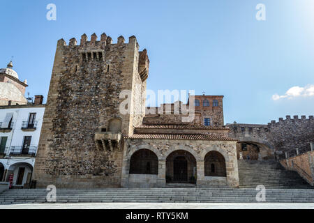 Tower of Bujaco beside Hermitage of La Paz is one of the main sights in Caceres (Spain) Stock Photo