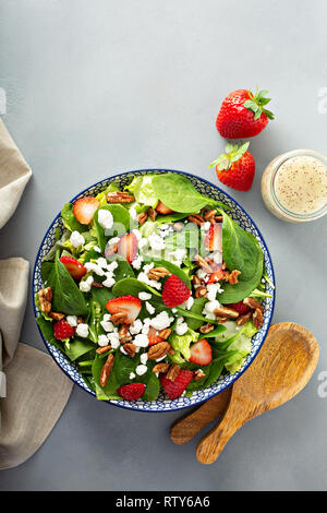 Fresh strawberries, spinach and goat cheese salad Stock Photo