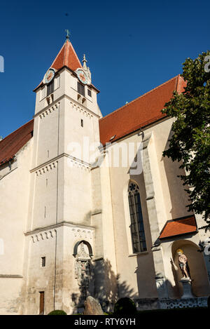 The Historic City of Eggenburg with Church and old City walls. Square, parish Stock Photo
