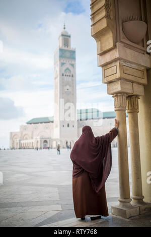 CASABLANCA, MOROCCO - MARCH 2, 2019:   People at The Hassan II Mosque in Casablanca, Morocco.