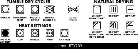 Laundry washing symbols, icons for drying. Stock Vector