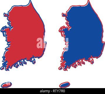 Republic of South Korea (ROK) simplified map outline. Fill and stroke are national colours. Stock Vector