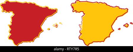 Simplified map of Spain outline. Fill and stroke are national colours. Stock Vector