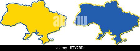 Simplified map of Ukraine (with Crimea) outline. Fill and stroke are national colours. Stock Vector