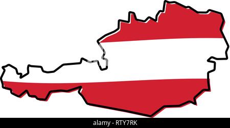 Simplified map of Austria outline, with slightly bent flag under it. Stock Vector