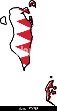 Simplified map of Bahrain outline, with slightly bent flag under it. Stock Vector