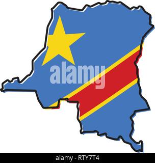 Democratic Republic of the Congo country simplified map. Thin black ...
