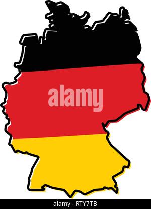 Simplified map of Germany outline, with slightly bent flag under it. Stock Vector