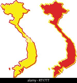 Simplified map of Vietnam outline. Fill and stroke are national colours. Stock Vector