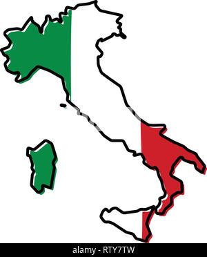 Simplified map of Italy outline, with slightly bent flag under it. Stock Vector