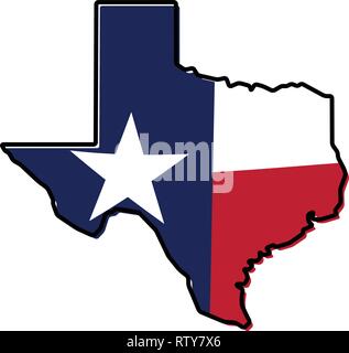 Simplified map of Texas outline, with slightly bent flag under it. Stock Vector