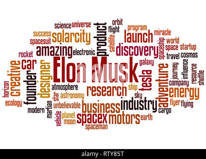 Elon Musk word cloud concept on white background. Stock Photo