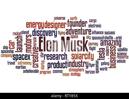Elon Musk word cloud concept on white background. Stock Photo
