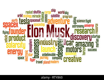 Elon Musk word cloud concept on white background. Stock Photo