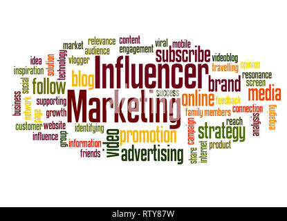 Influencer marketing word cloud concept on white background. Stock Photo