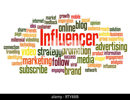 Influencer word cloud concept on white background. Stock Photo
