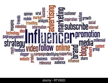 Influencer word cloud concept on white background. Stock Photo