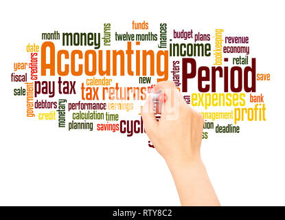 Accounting period word cloud hand writing  concept on white background. Stock Photo