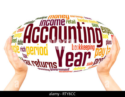 Accounting year word cloud hand sphere concept on white background. Stock Photo