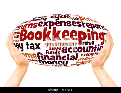 Bookkeeping word cloud hand sphere concept on white background. Stock Photo