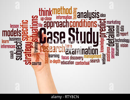 Case Study word cloud and hand with marker concept on white background. Stock Photo