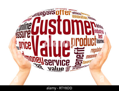 Customer value word cloud hand sphere concept on white background. Stock Photo