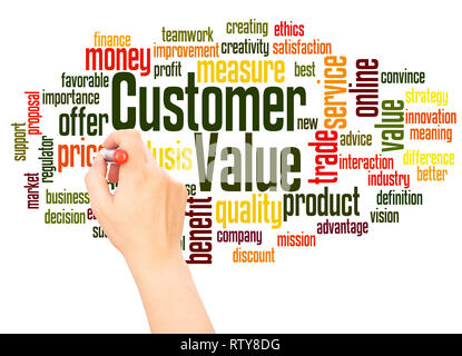 Customer value word cloud hand writing concept on white background. Stock Photo
