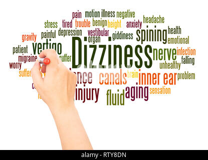 Dizziness word cloud hand writing concept on white background. Stock Photo