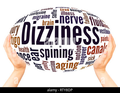 Dizziness word cloud hand sphere concept on white background. Stock Photo
