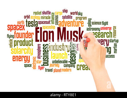 Elon Musk word cloud hand writing concept on white background. Stock Photo