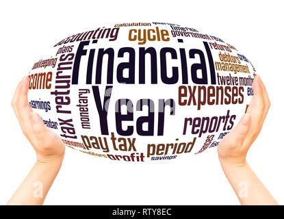 Financial year word cloud hand sphere concept on white background. Stock Photo