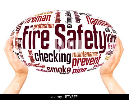 Fire Safety word cloud hand sphere concept on white background. Stock Photo