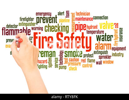 Fire Safety word cloud hand writing concept on white background. Stock Photo