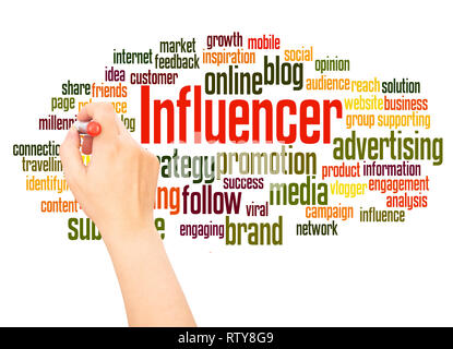 Influencer word cloud hand writing concept on white background. Stock Photo
