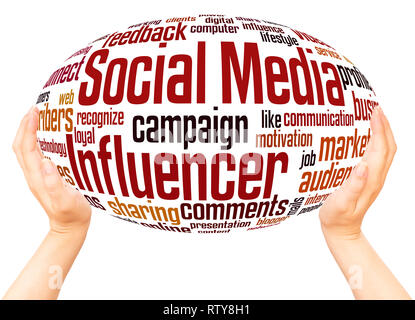 Social media influencer word cloud hand sphere concept on white background. Stock Photo